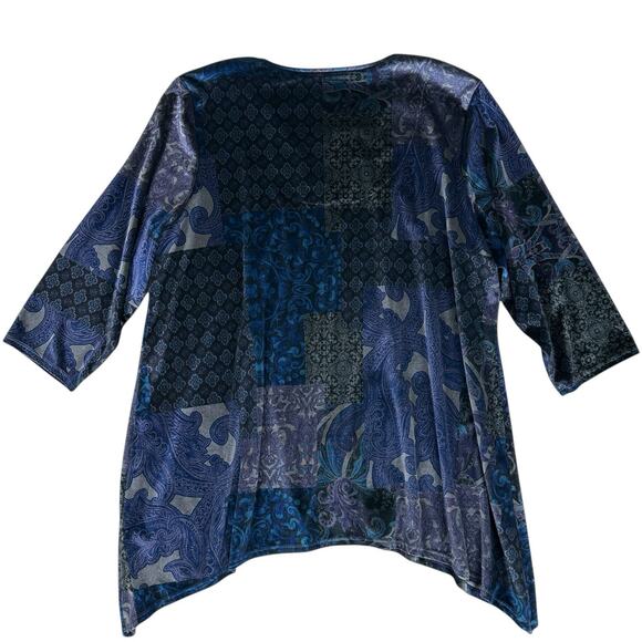 Chicos Velvet Tunic Top Womens Size 3 XL Mixed Print 3/4 Sleeve Floral Boho Art - Picture 7 of 10